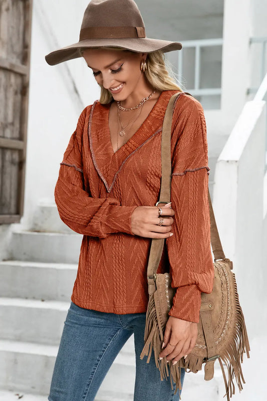 Trendy women’s clothing-Women’s clay trim sweater MODISHMARY